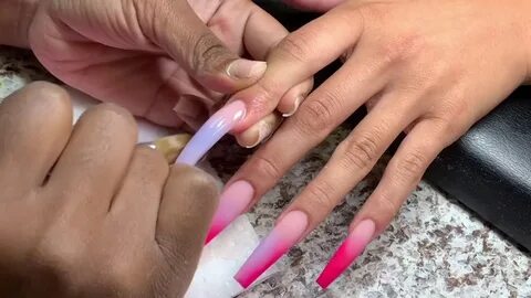 Extra Long Pink And Pastel Purple Ombré Matte Acrylic Nails 