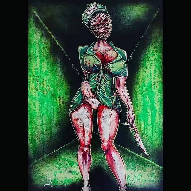 Silent Hill Nurse. #fanart #silenthillnurse 80x60cm flourecent spraypaint a...