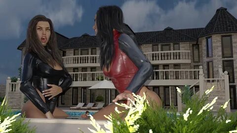 Giantess Mansion Backyard Pool Party 002 by giantessworlddom