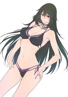 Safebooru - 1girl bikini black hair blush breasts brown eyes