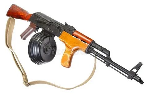 AK 47 Assault Rifle with 75 Round Drum Magazine Stock Photo 