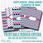 Binder Cover Printable SET of 5 with backings 8.5X11-JPG Ets