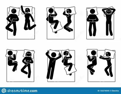 Stick Figure Different Sleeping Positions Set. Man and Woman