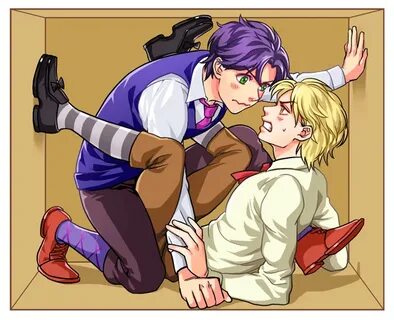 Safebooru - 2boys arm support blush box clenched teeth dio b