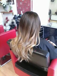 Blonde ombre balayage, from a dark brown shadow root transit