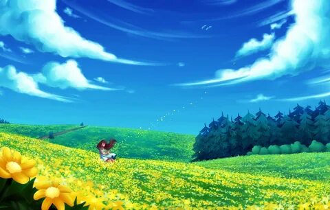 Wallpaper field, forest, summer, girl, clouds, flowers, the 