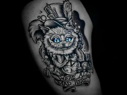 Realistic Alice in Wonderland Cheshire Cat Tattoo by @bissel