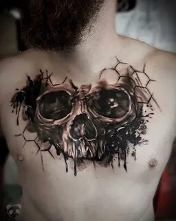 Traditional Skull Chest Piece Tattoo - englshwer
