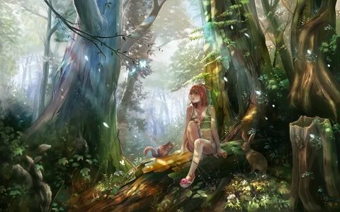 nature, Forest, Animals, Squirrels, Rabbits, Anime, Anime, G
