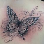 Butterfly and script design tattoo Butterfly tattoo, Butterf