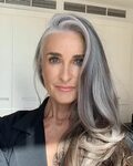 Image may contain: 1 person, closeup Grey hair model, Long g