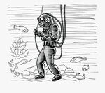 Diver Clipart Vintage - Vintage Deep Sea Diver , Transparent
