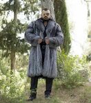 MEN'S SILVER FOX FURS : Men's Silver Fox Fur Coat With Colla