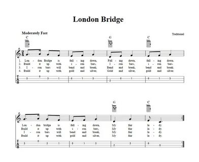 London Bridge - Easy Ukulele Sheet Music and Tab with Chords
