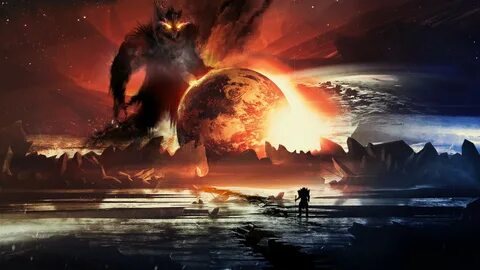 artwork, Fantasy Art, Digital Art, Planet, Warrior, Creature