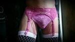Pink suspenders with pink large fishnets over... - Mrlacykni