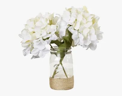 Transparent Mason Jar Png - White Hydrangea And Rose Mason J