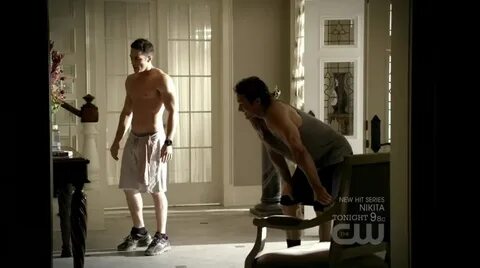 Michael Trevino and Taylor Kinney on The Vampire Diaries s2e