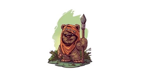 Wallpaper : artwork, Ewok, Star Wars, simple background, whi