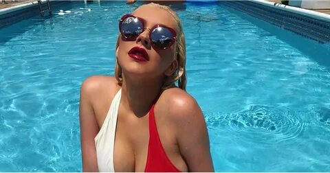 Christina Aguilera's Red, White, and Blue Swimsuit July 2017
