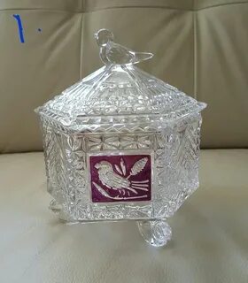 Hofbauer Lead Crystal "Red Bird" Candy Dish #Hofbauer Red bi