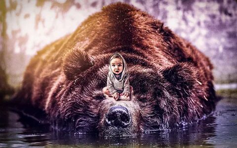 Baby and the bear,photoshop manipulation,color grading,free 