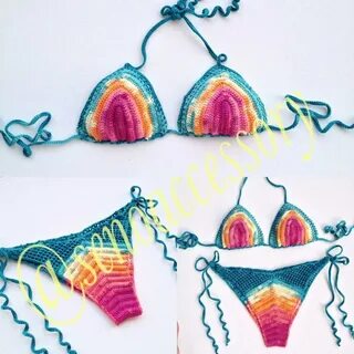 Rainbow Bikini Set Crochet Bikini Women Swimwear Swimsuit Et