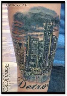 Skyline tattoo, Detroit tattoo, Tattoo sleeve men