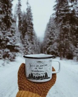 чашка горячего кофе зимой фон зима гор - Mobile Legends