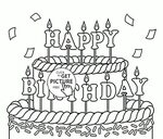 Big Cake Happy Birthday coloring page for kids, holiday colo