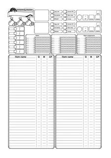 Dungeons & Dragons Team Inventory Sheet (homemade) in 2019 D