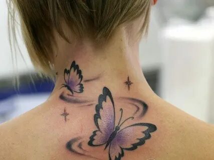 Springtime Neck tattoo, Back of neck tattoo, Butterfly tatto