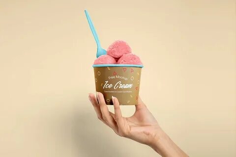 Free Ice Cream Cup in Hand Mockup (PSD)