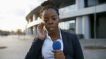 Lockdown of female African news reporter making reportage fr