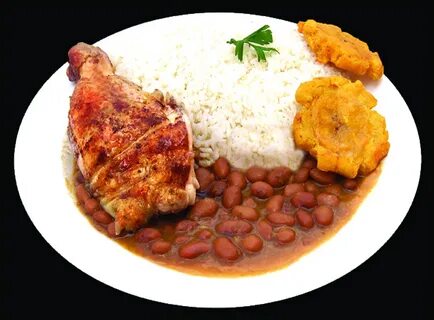 Arroz con menestra, patacones y porción de pollo Menú de Pol