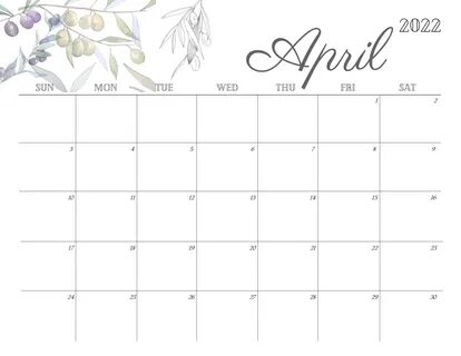 April 2022 Calendar - Cute Format - Print Now