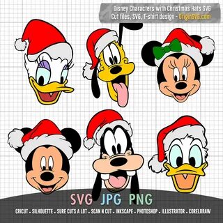 Disney Characters with Christmas Hats SVG Mickey Donald Goof
