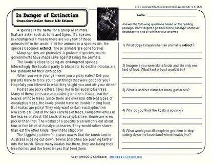 In Danger of Extinction Worksheet for 2nd - 3rd Grade Lesson