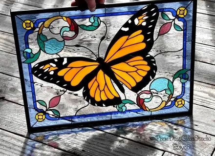 Monarch Butterfly, Stained Glass Window Panel, Butterfly Gla