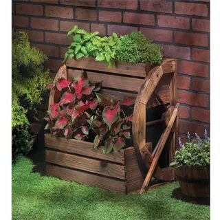 Webster Wooden Wagon Wheel Double-tier Raised Garden Planter