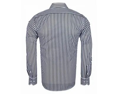 Buy mens black and white striped dress shirt cheap online