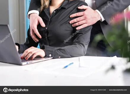 Sexual Harassment Abuse Work Concept Man Groping Woman Busin