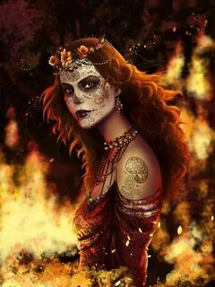 Chantico, Aztec goddess of the hearth Fantasy art women, Red