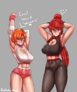 Nora and Pyrrha at the gym ;) RWBY Know Your Meme