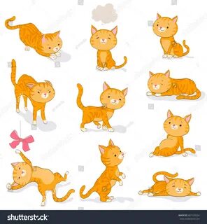 Cute Cat Various Poses Cartoon Kitten Stock Vector (Royalty 