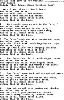 Old American Song - Lyrics for: We All Went Down To New Orleans, with PDF