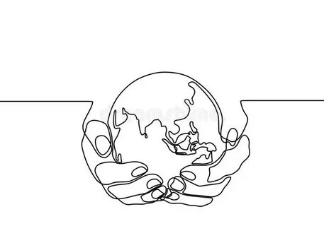 Hand Holding Earth Globe One Line Drawing. Continuous Contou