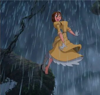 Jane in the rain as the petticoats reveal in her dress Tarza