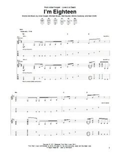 Alice Cooper "I'm Eighteen" Sheet Music PDF Notes, Chords Po