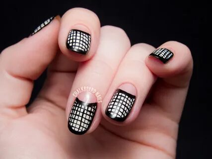 Black and White Mesh Framed Half Moons masque art nails